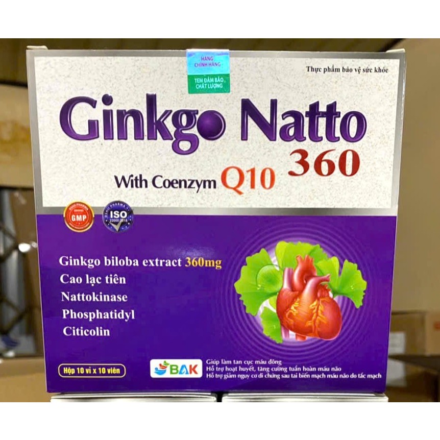 Ginkgo Natto 360 Q10 Ginkgo biloba Cải thiện trí nhớ và chứng mất ngủ hoạt huyết dưỡng não, đau đầu 