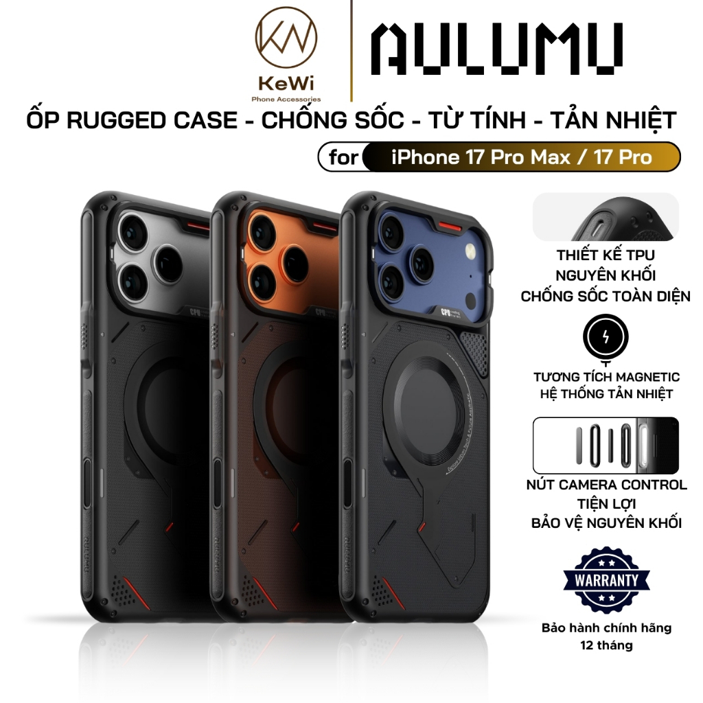 Ốp Lưng Aulumu cho iPhone 17 Pro Max / 17 Pro, Rugged Case, Chống Sốc, Tản Nhiệt, Vòng Tròn Từ Tính,