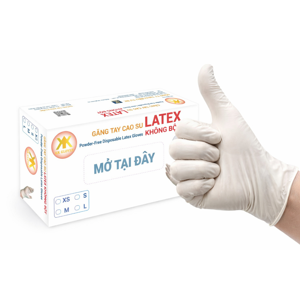 GĂNG TAY CAO SU LATEX KHÔNG BỘT KK GLOVES, LOVEBIRDS - HỘP 100