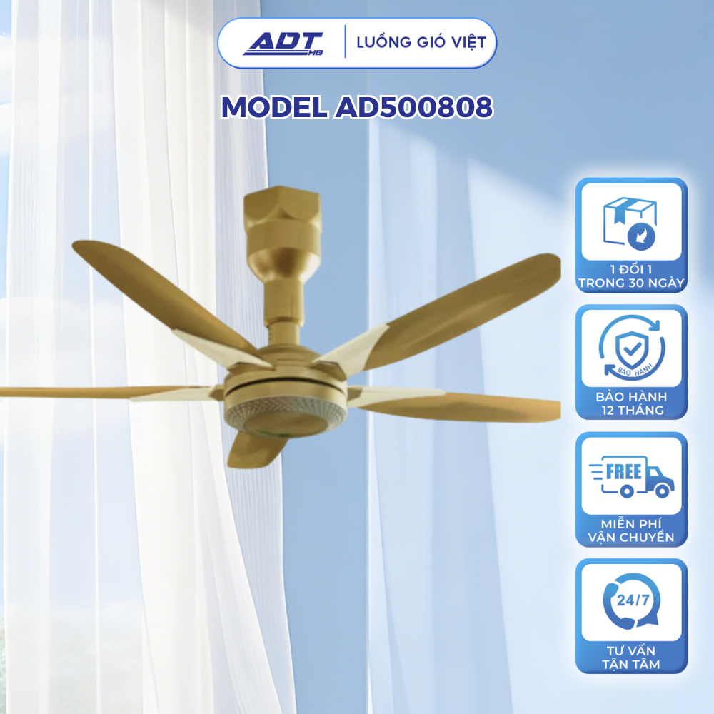 Quạt Trần ADT Model AD500808 Động Cơ DC Inverter 55W – Quạt Trần 5 Cánh 1500Mm Điều Khiển Từ Xa