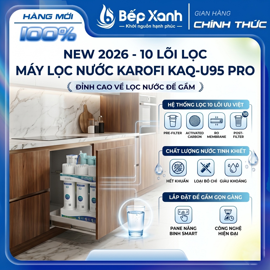 New 2026 - Máy lọc nước RO Karofi KAQ-U95 Pro / KAQ-U95  10 lõi - Uống Được Ngay