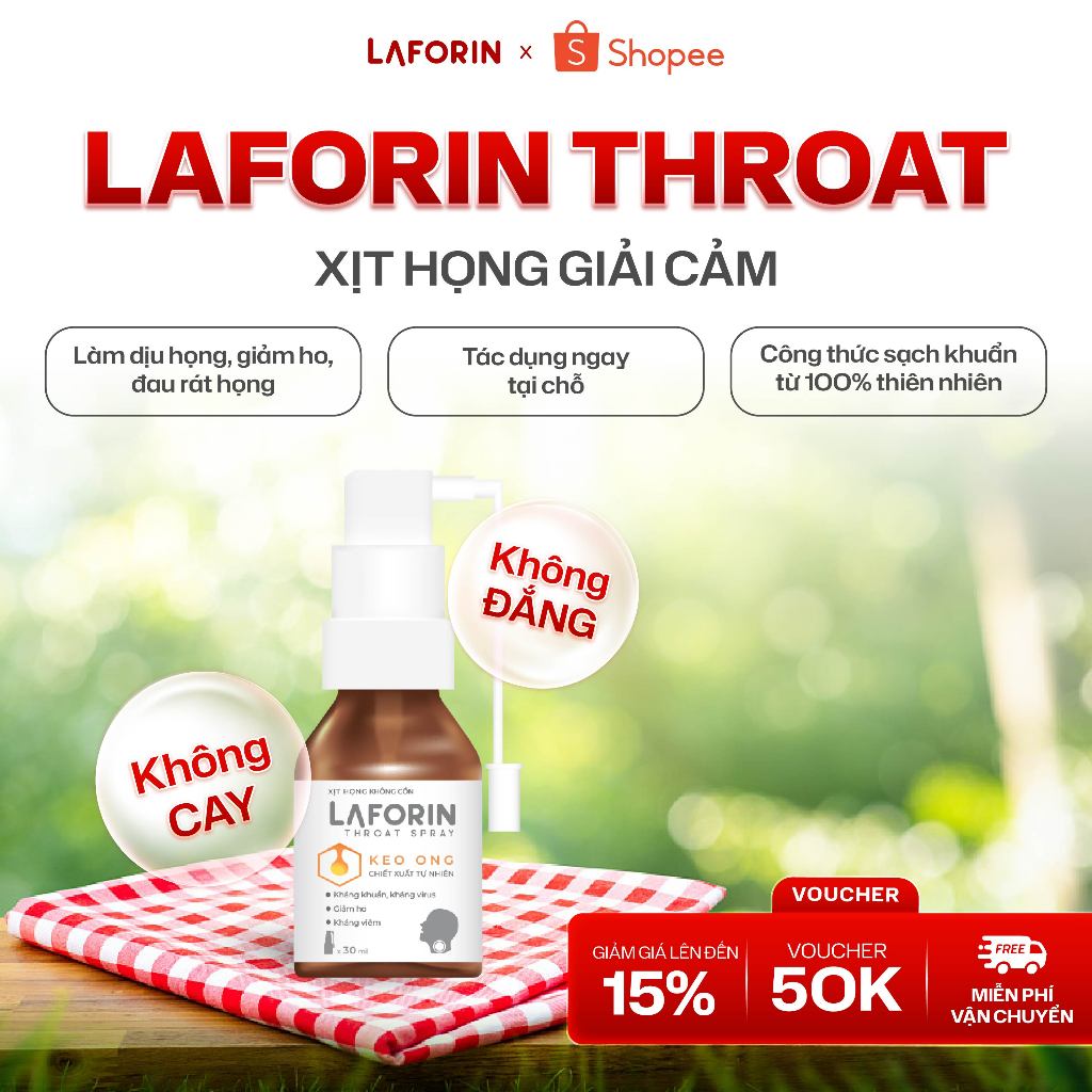 Xịt Họng Keo Ong Laforin Throat Spray - Sạch Khuẩn Cổ Họng, Giúp Giảm Ho, Đau Rát, Ngứa Họng (15ml)