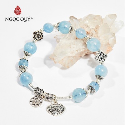 Vòng tay đá Aquamarine tự nhiên phối charm - Mẫu VC0298 - Ngọc Quý