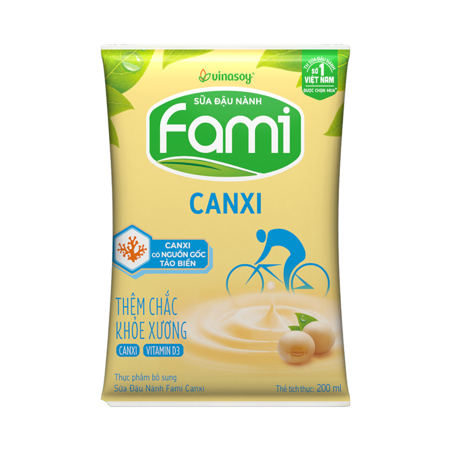 Sữa đậu nành Fami Nguyên chất/ Nguyên chất ít đường/ Canxi/ Canxi ít đường bịch 200ml