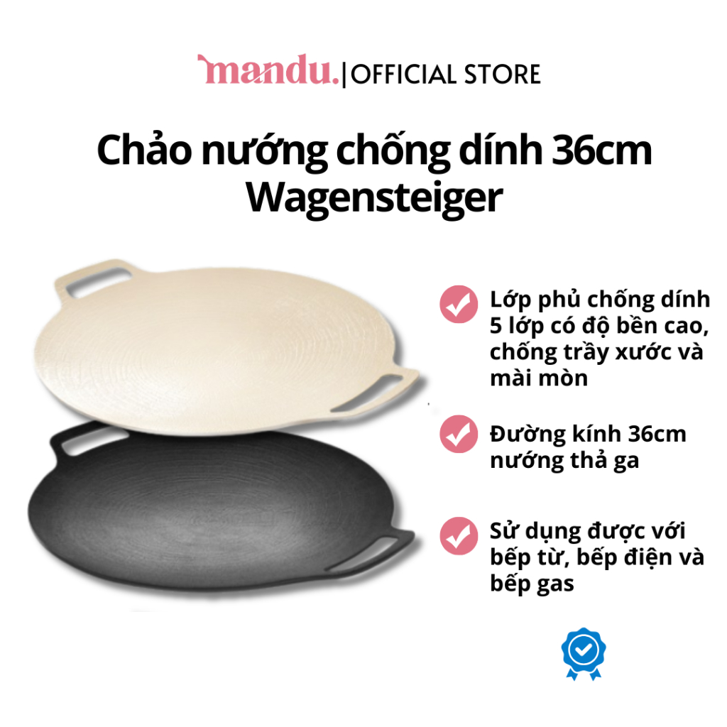 Chảo nướng chống dính 5 lớp Made in Korea Wagensteiger, đường kính lớn 36cm, đa năng, tiện lợi