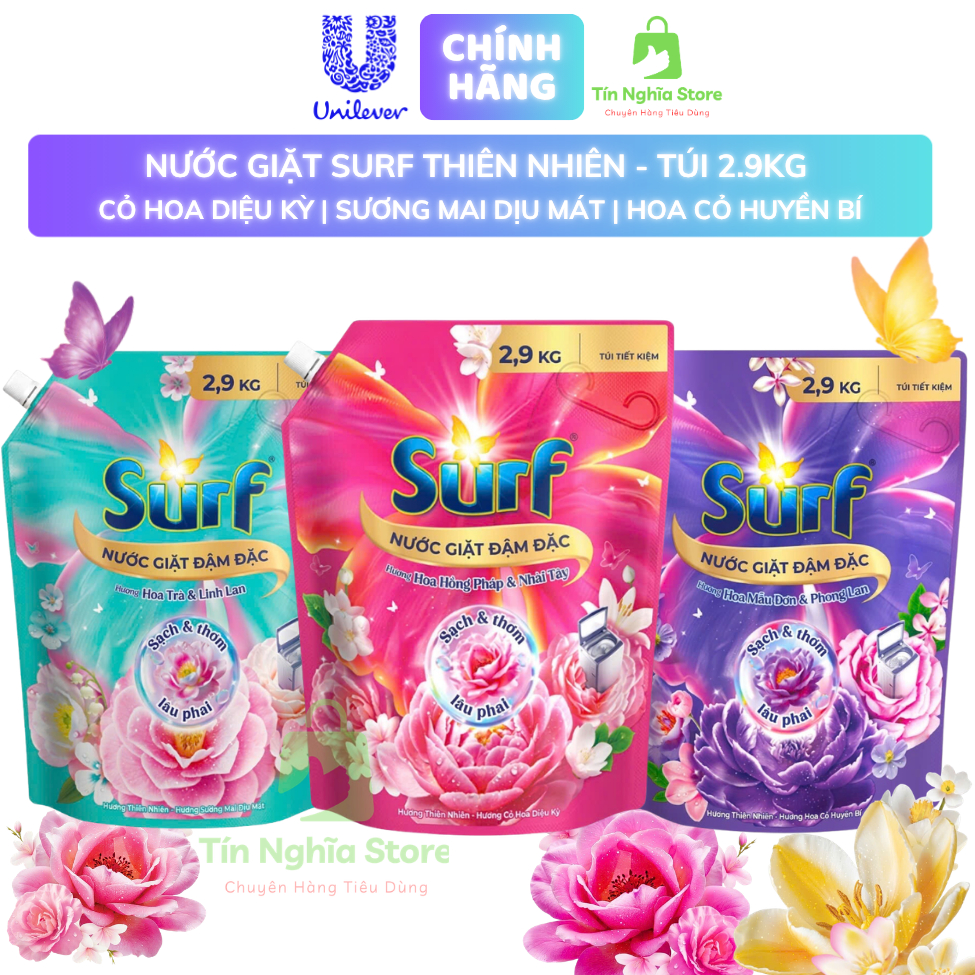 Nước Giặt Surf Hương Cỏ Hoa Diệu Kỳ | Sương Mai Dịu Mát | Hoa Cỏ Huyền Bí - Túi 2.9Kg