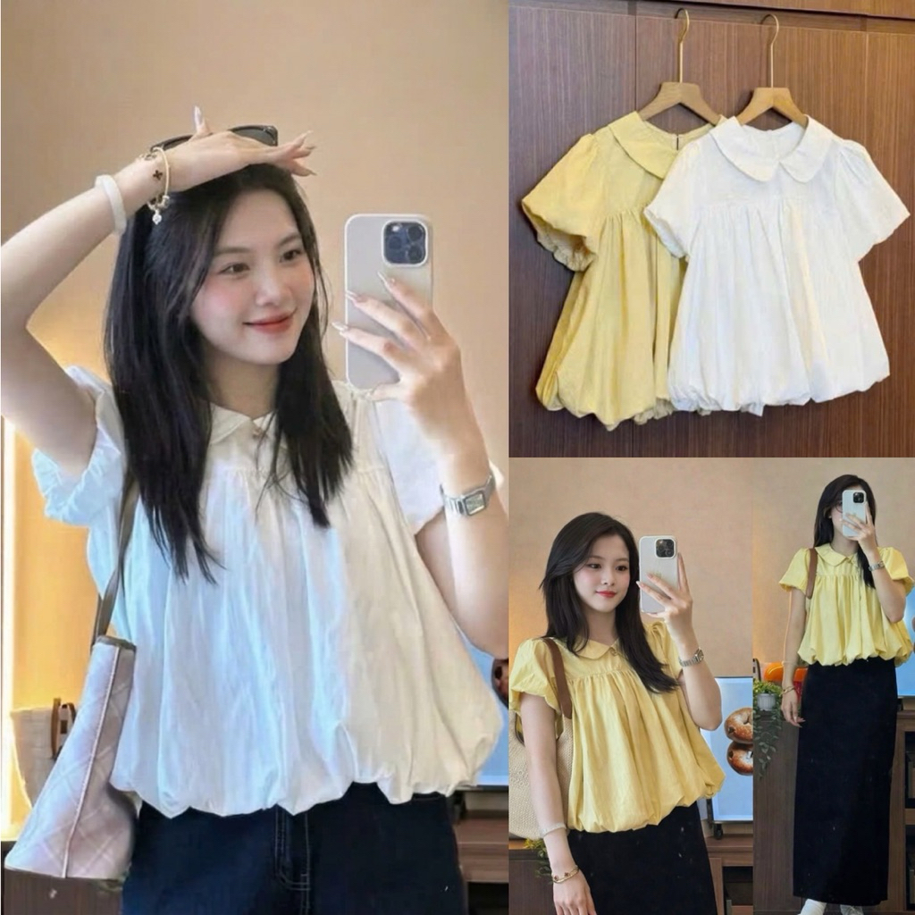 Áo kiểu babydoll cổ sen tay phồng dáng bí 2 lớp phồng cực xinh BS996
