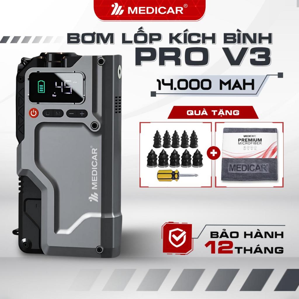 KÍCH BÌNH BƠM LỐP Ô TÔ V3 PRO 14.000mAh 4in1 Medicar - Tổng hợp Bơm lốp, Kích bình, Đèn chiếu sáng