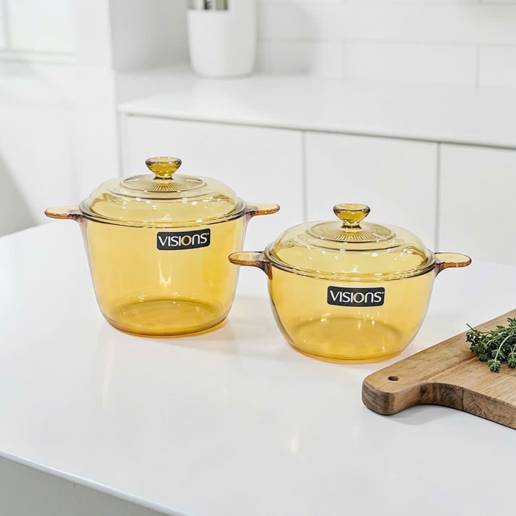 Bộ 2 nồi thủy tinh PHáp Visions 2.5 lít và 3.5 lít - Chính hãng, bảo hành 10 năm