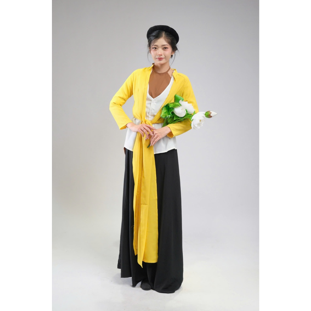 TYD0310 Set Áo Tứ Thân Nữ Màu Vàng Chanh - Đồ Biểu Diễn Cách Tân Truyền Thống (Kèm Yếm & Váy)