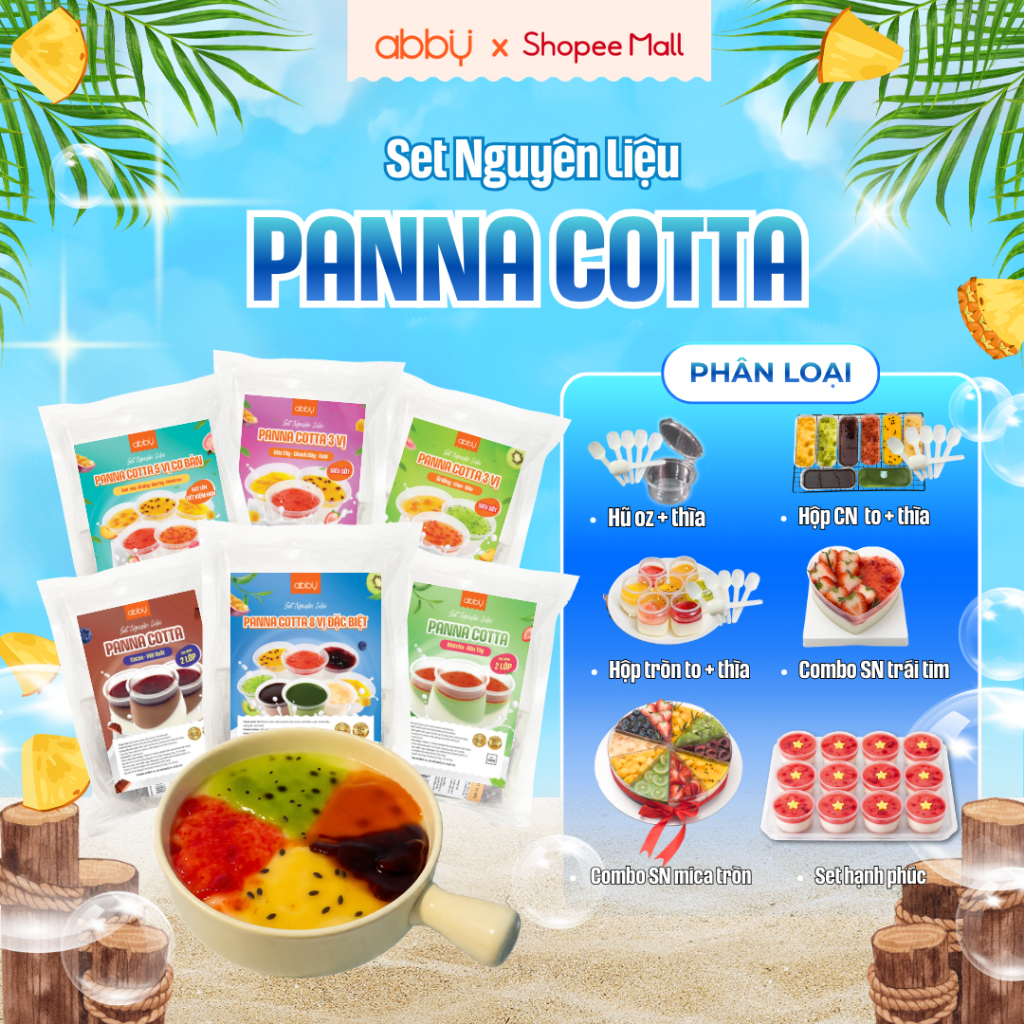 [ABBY] Set nguyên liệu làm Panna cotta 3 vị, 5 vị siêu sốt  - Thành phẩm 50 - 55 hũ - Bột trộn sẵn t