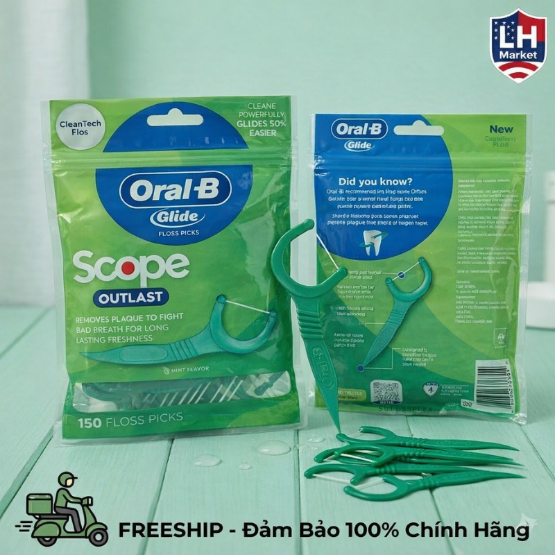 Tăm Chỉ Nha Khoa Oral-B Glide Hương Bạc Hà - NK Mỹ - Gói 150 chiếc