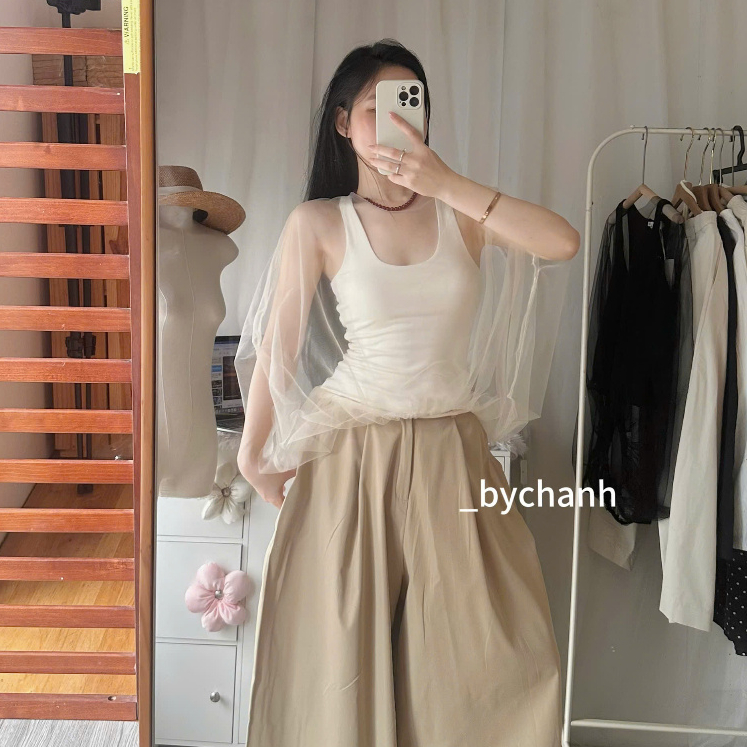 𝐛𝐲𝐂𝐡𝐚𝐧𝐡 - Set Áo Ba Lỗ + Áo Lưới
