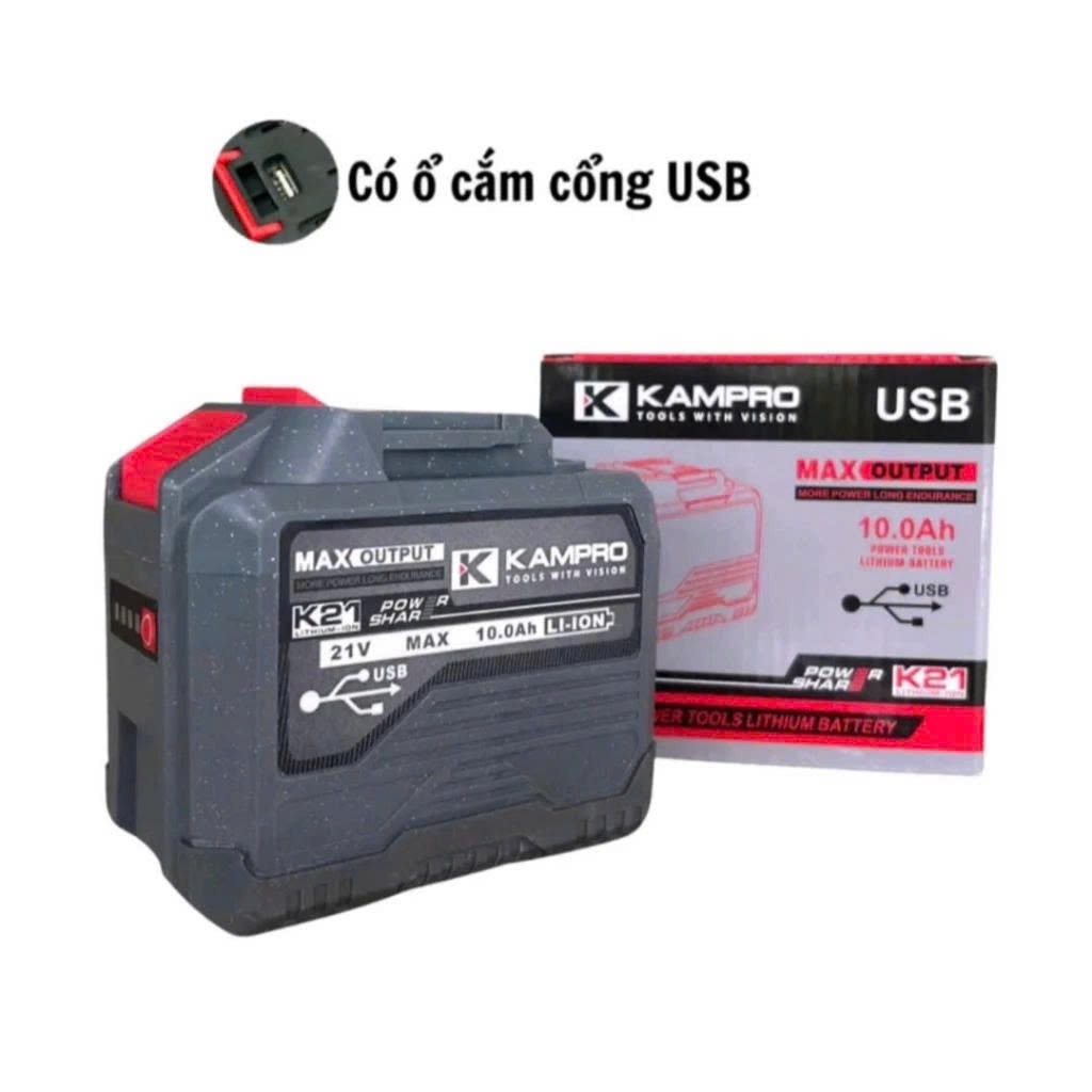 Pin 20 cell KAMPRO Pin Xám_ CHÂN PIN M21 _ vỏ pin ABS _bảng mạch to chống ngắt tải _Có Đèn Báo Pin