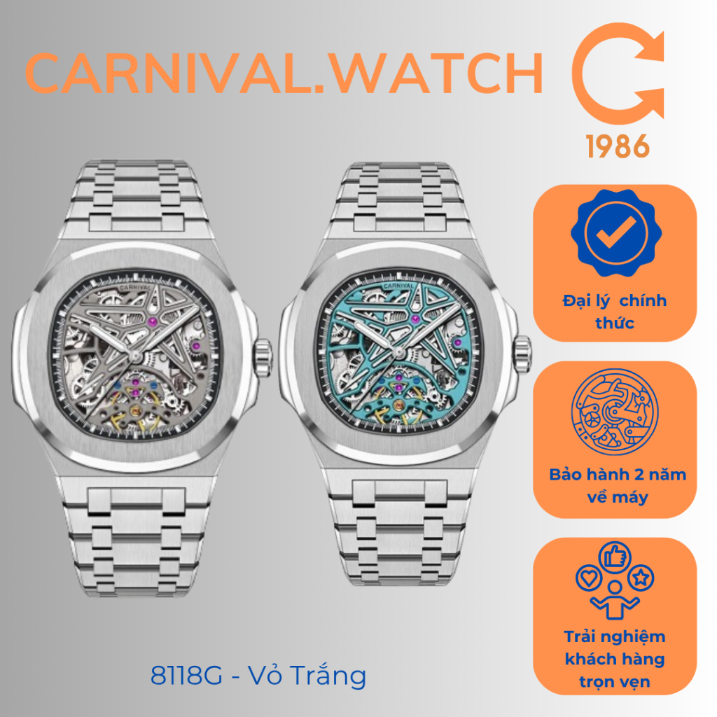 Đồng Hồ Nam Carnival Automatic 8118G-VT Chính Hãng - Máy Cơ Nhật Bản, Kính Sapphire, Chống Nước 5ATM