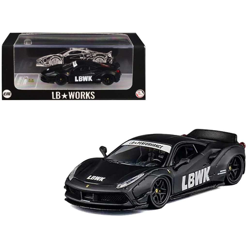 Mô hình xe Ferrari F488 Matte Black LBWK tỉ lệ 1:64 CM Model CM64-LB488-INA