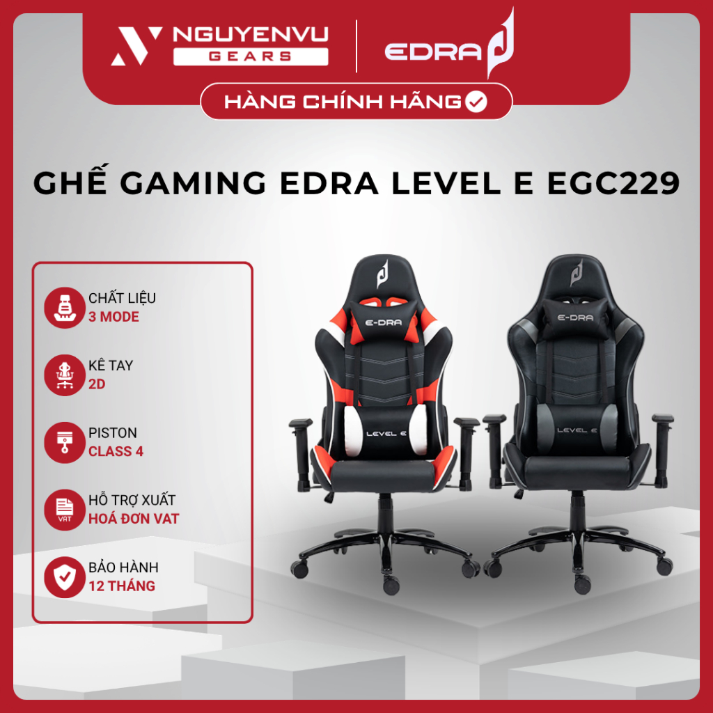 [Full VAT] Ghế gaming E-Dra Level E EGC229 - Da PU - Đệm đúc nguyên khối - BH 12 Tháng