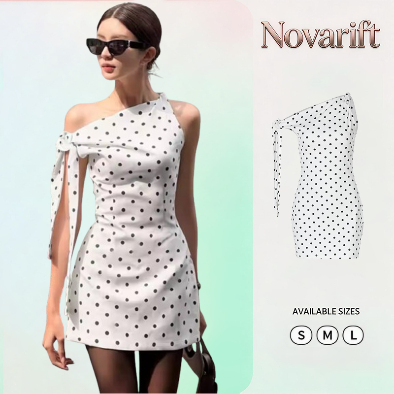 Nova - Váy đi tiệc lệch vai chấm bi buộc dây - Dotie Dress