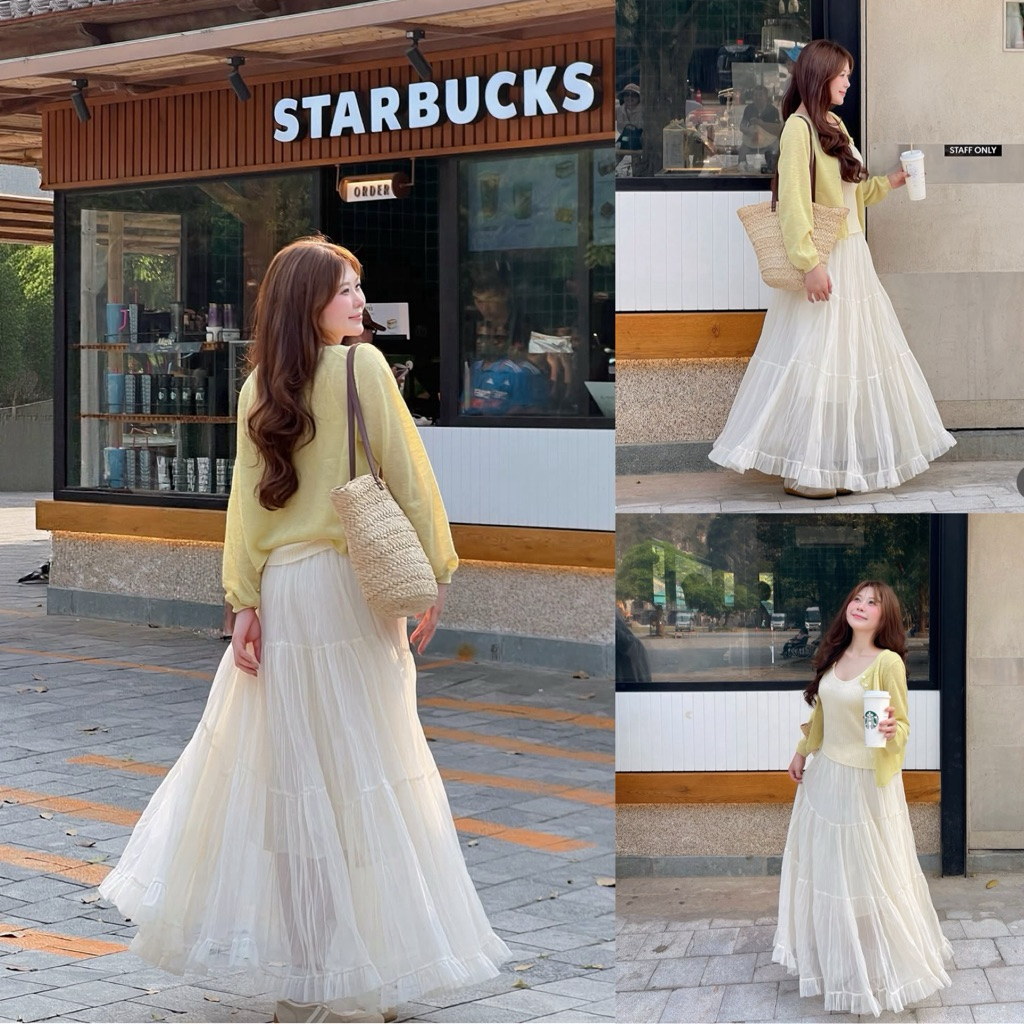 [SẴN ĐỦ MÀU] Chân váy dài  90cm dáng xoè chất VOAN NHĂN 3 tầng cạp chun co giãn “TIARA” | BigBuy360 - bigbuy360.vn