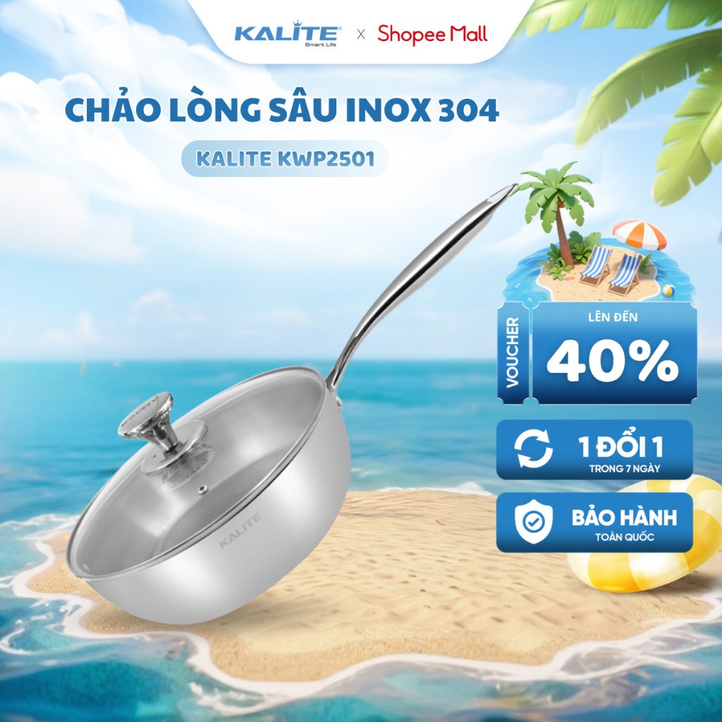 [KOC x KALITE] Chảo Inox 304 Nguyên Khối Sâu Lòng KALITE KWP2501 Size 24 - Chống Dính Tự Thân An Toà