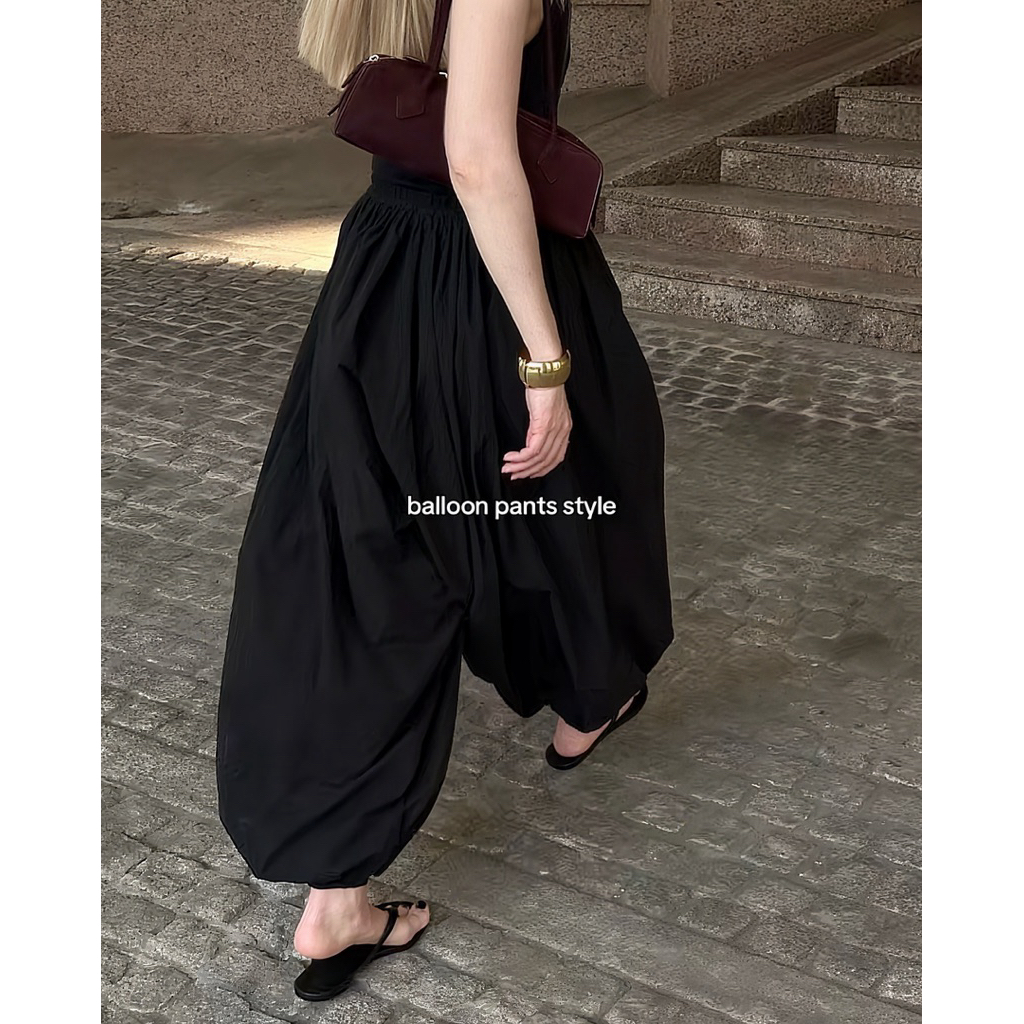 (NEW) 𝐁𝐚𝐥𝐥𝐨𝐨𝐧 𝐏𝐚𝐧𝐭𝐬 - Quần Dù Form Bí Thụng Dáng Dài Dây Rút Bo Gấu Mặc 2 Kiểu, Quần Bí Alibaba Xu H