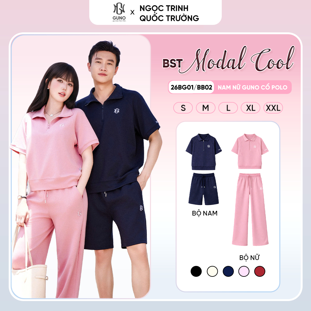 [BST Modal Cool 2026] Bộ Quần Áo Nam Nữ GUNO Cao Cấp Cổ Bẻ Kèm Quần Suông Logo Thêu 26BG01/26BB02 | BigBuy360 - bigbuy360.vn