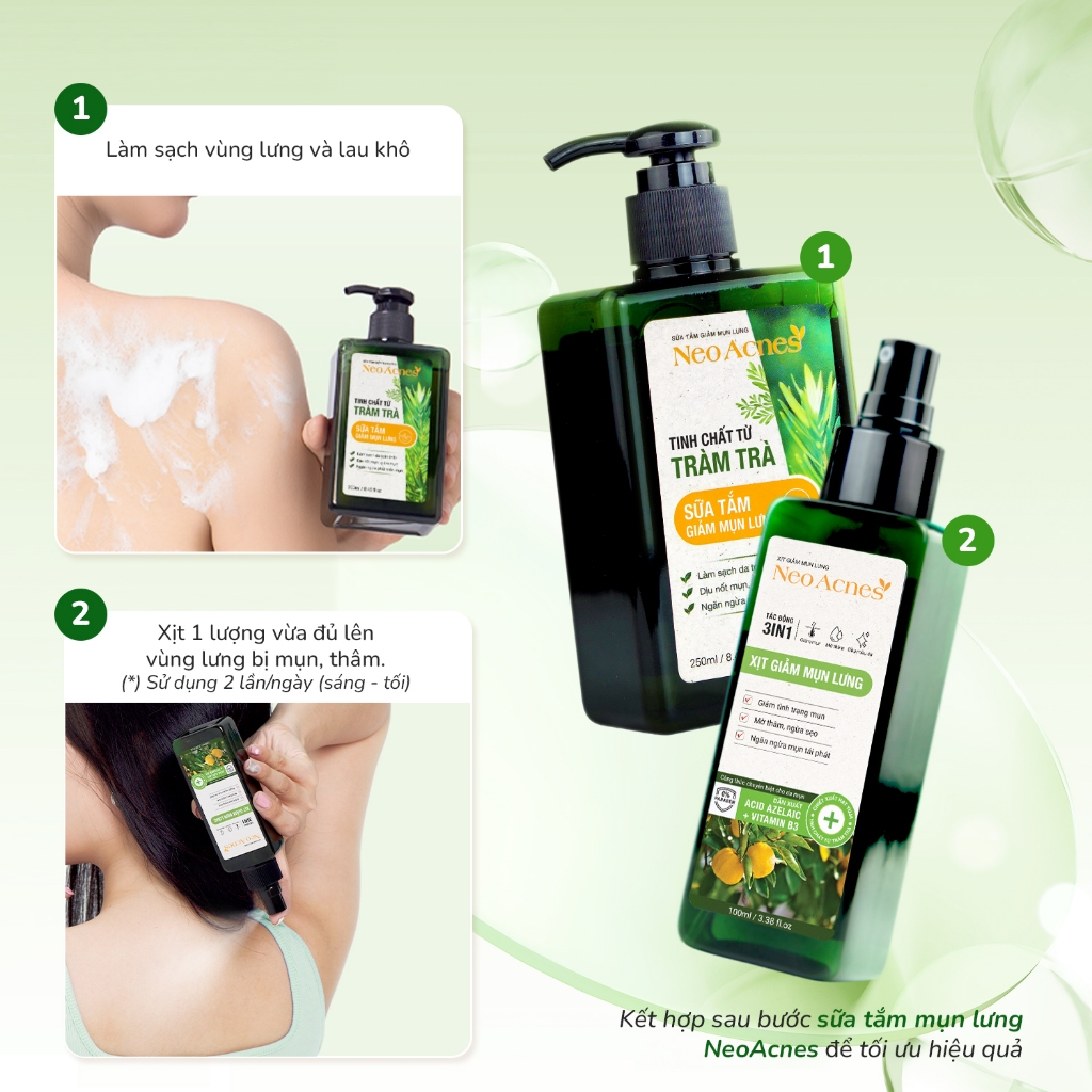 Xịt giảm mụn lưng, giảm viêm nang lông Neoacnes sạch mụn, mờ thâm giảm viêm 100ml | BigBuy360 - bigbuy360.vn