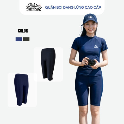 Quần bơi lẻ Nữ BIKINI PASSPORT dáng lửng có logo - Màu Xanh Đen - BS1014_NV