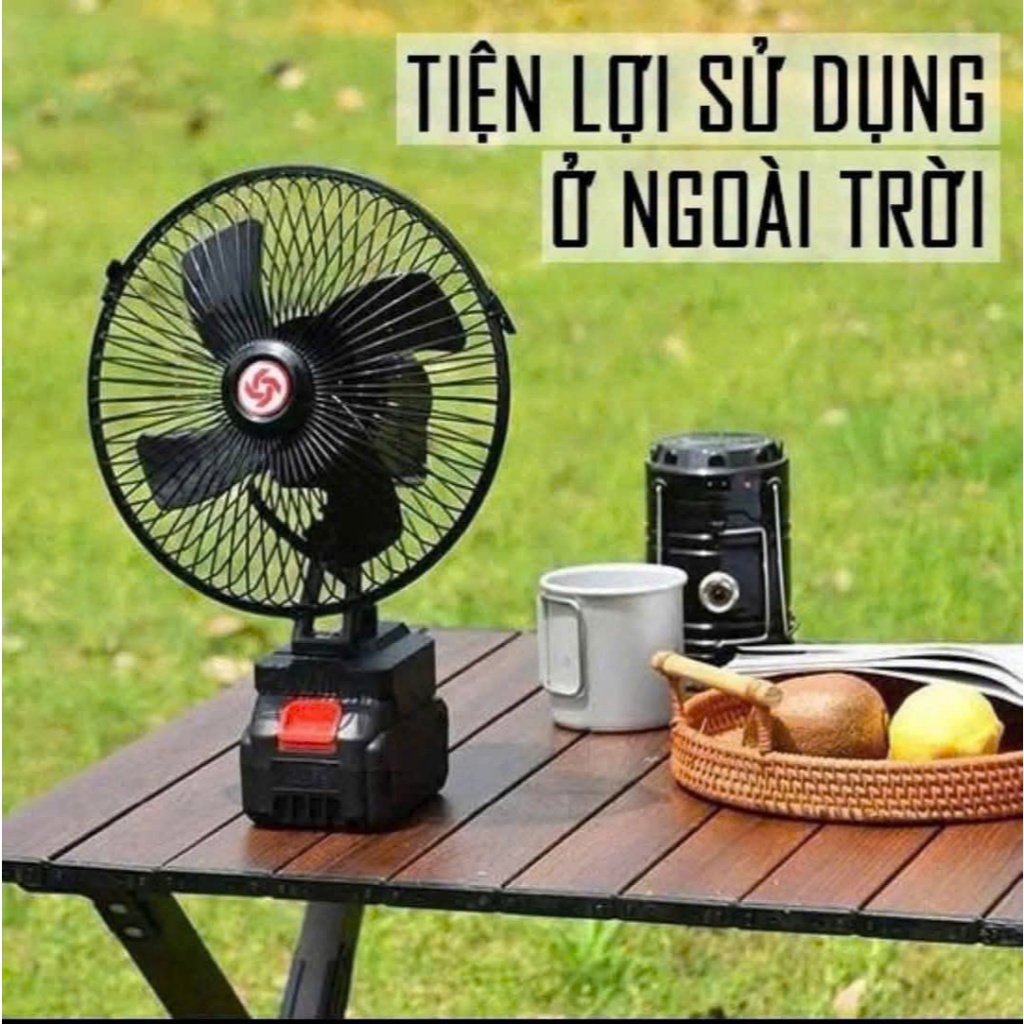 Quạt tích điện Chân Pin Phổ Thông,Quạt Pin 8 inch Sử Dụng Pin 10cell– 20V ( K xoay được)