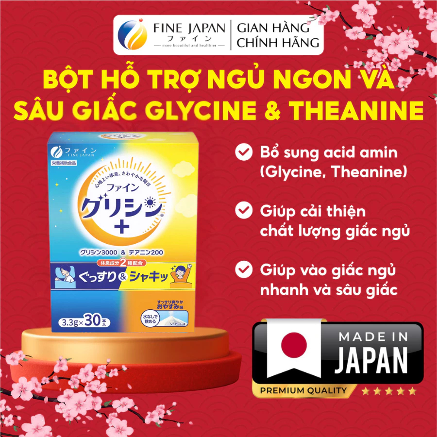 Bột hỗ trợ ngủ ngon và sâu giấc Glycine3000 & Theanine200 FINE JAPAN hộp 30 thanh