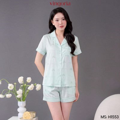 Bộ đồ ngủ nữ Pijama lụa VINGO/VINGORIA tay cộc xuân hè Flora H1553