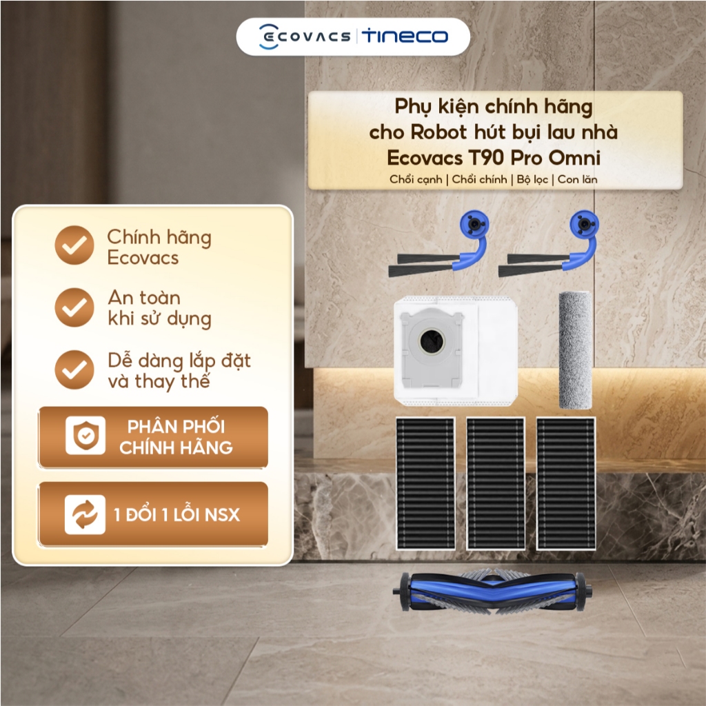 Phụ kiện chính hãng cho Robot hút bụi lau nhà Ecovacs T90 Pro Omni Chổi cạnh | Chổi chính | Bộ lọc |