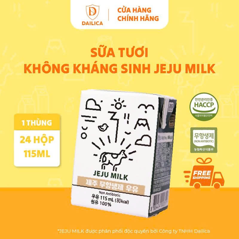 Thùng Sữa Tươi Sạch Không Kh.Sinh JEJU MILK Nhập Khẩu Hàn Quốc - Hộp 115ml