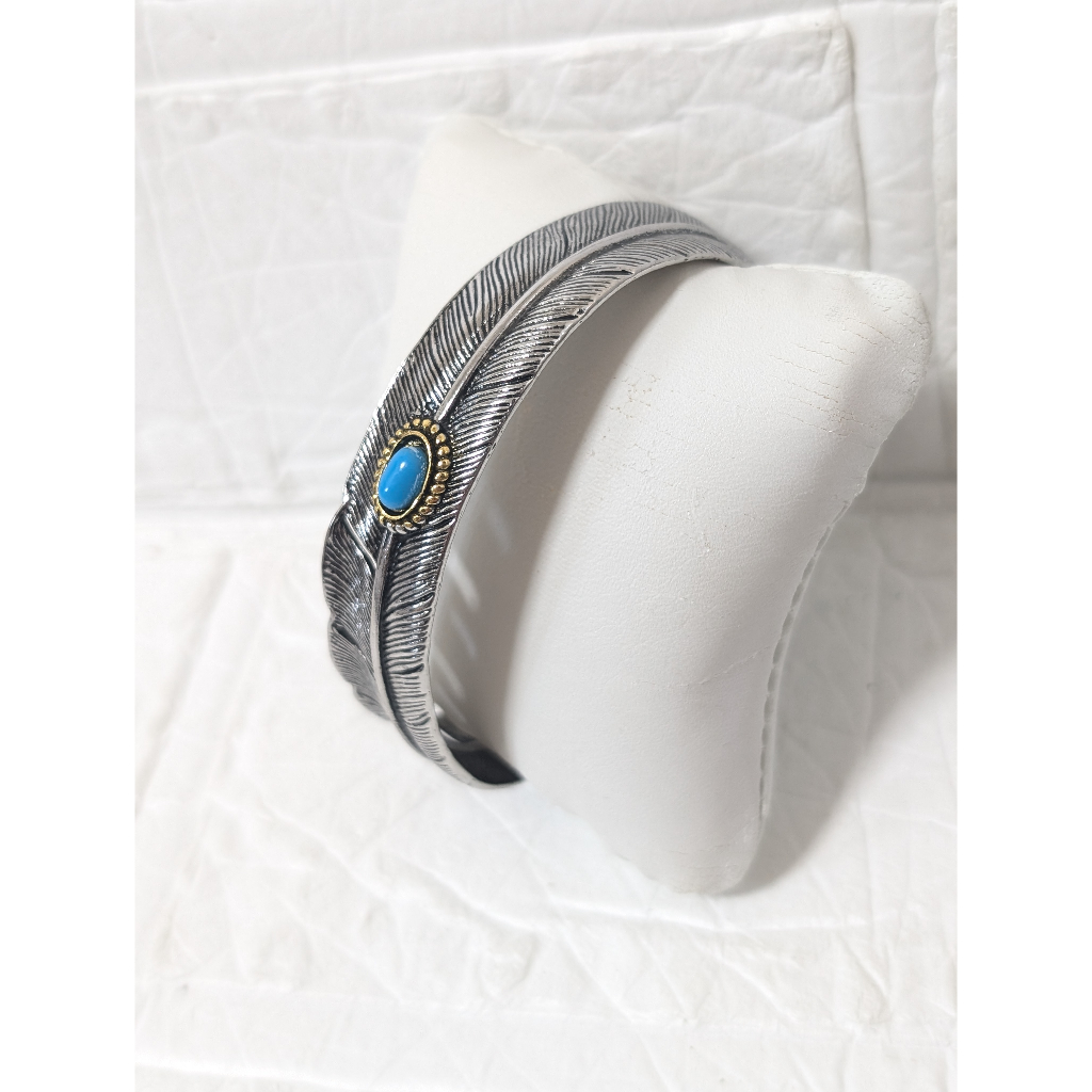 Hawaiian Turquoise Feather Silver Indian Jewelry Bangle