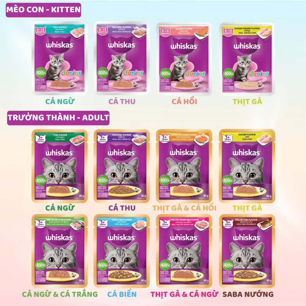 [COMBO 12 GÓI] Pate WHISKAS cho mèo 80gr nhiều vị
