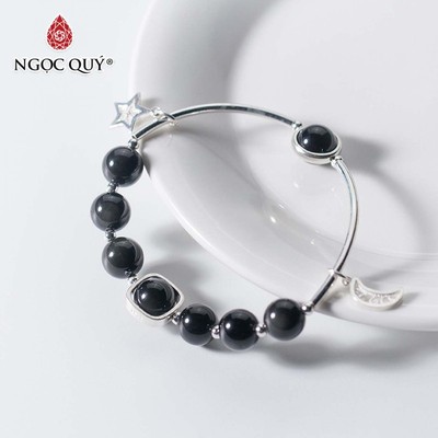 Vòng tay đá Obsidian tự nhiên phối charm - Mẫu VC0740 - Ngọc Quý