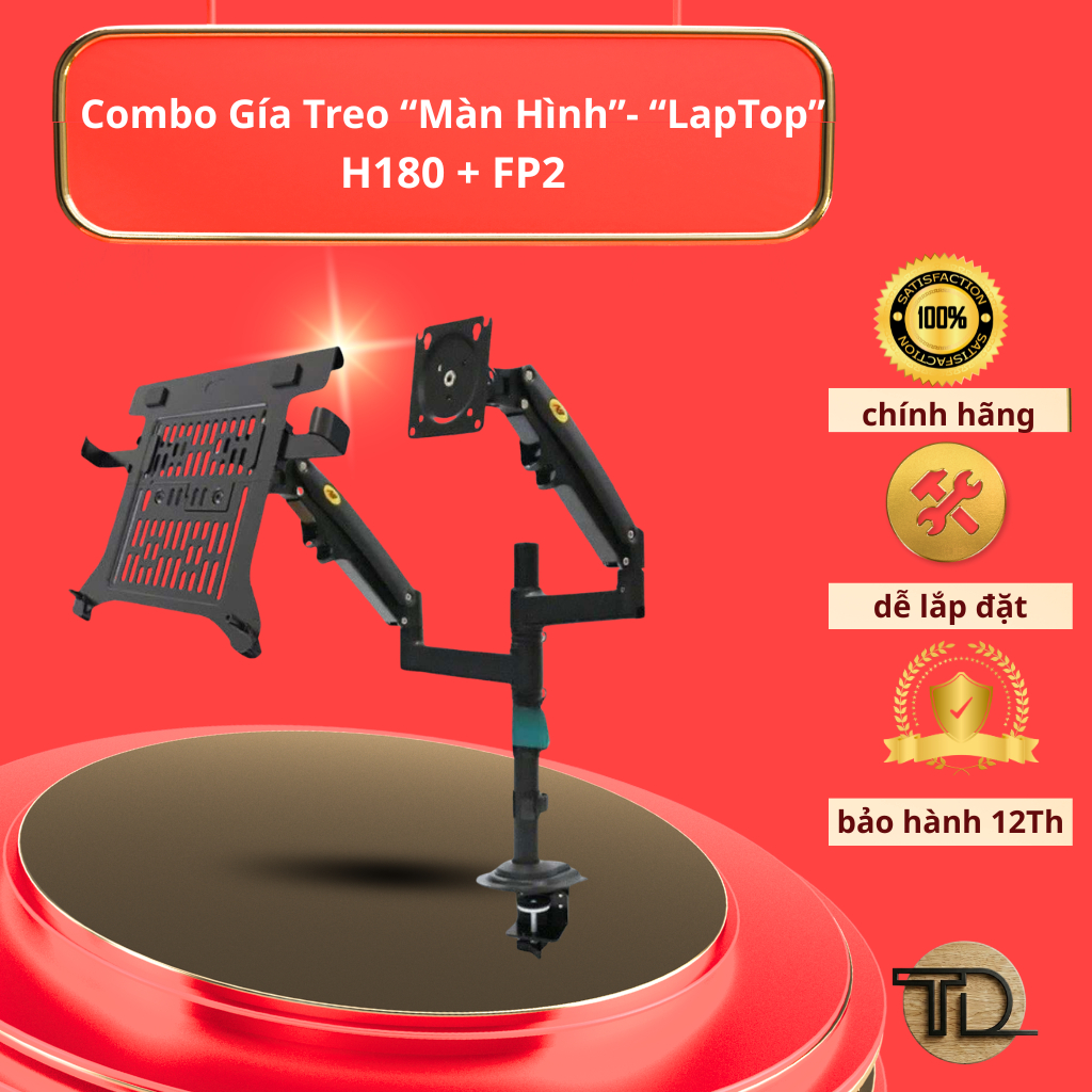 Bộ Giá Treo Màn Hình Đôi NB H180 + Giá Đỡ Máy Tính FP2 - Giải Pháp Setup Bàn Làm Việc Gọn Gàng