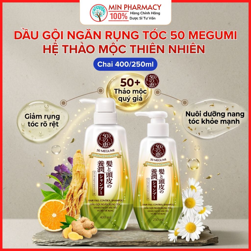 Dầu Gội Ngăn Rụng Tóc 50 MEGUMI Hệ Thảo Mộc Thiên Nhiên - Minpharmacy