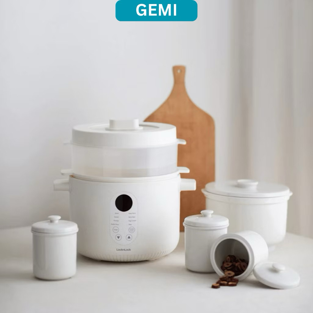 Nồi nấu chậm đa năng Locknlock Bianco Multi-function Slow Cooker 2.5L - EJP164IVY, Kèm Khay Hấp, 4 T