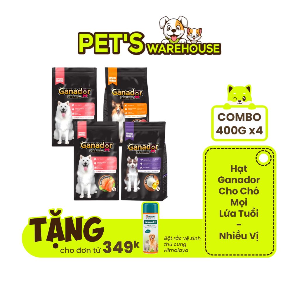 [Combo túi 400g x 4] Hạt Ganador cho Chó mọi lứa tuổi, đầy đủ hương vị, giá SHOCK | Pet's Warehouse