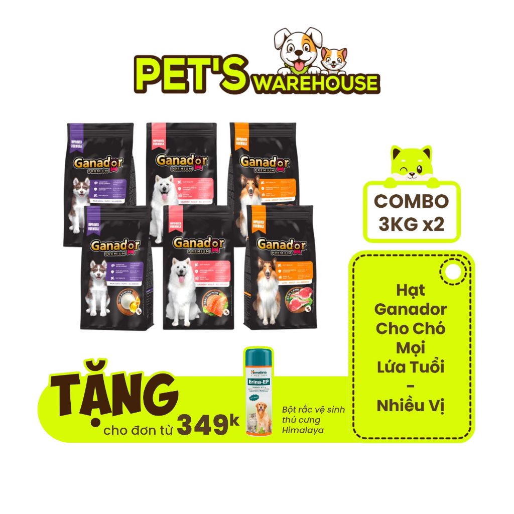 [Combo túi 3kg x 2] Hạt Ganador cho Chó mọi lứa tuổi, đầy đủ hương vị, giá SHOCK | Pet's Warehouse
