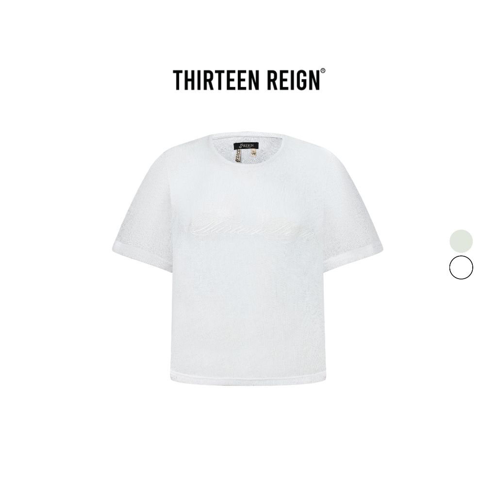 13Reign Áo Len Tay Ngắn Unisex, Logo Short Sleeves Tee Màu Snow White| Light Olive Green & Snow Whit