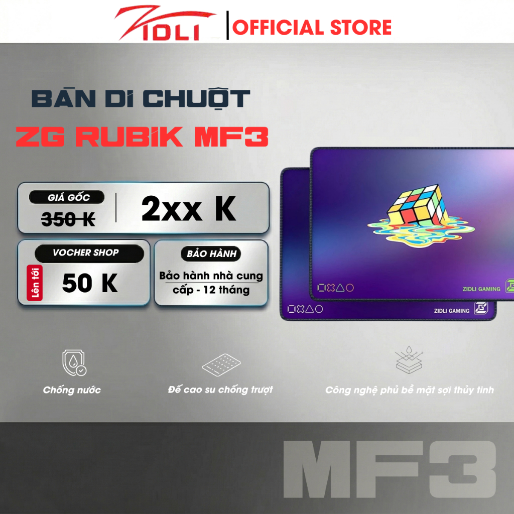 Bàn di lót chuột Zidli ZG Rubik MF3 – Lót chuột sợi thủy tinh thể thao, chống trượt, chống thấm nước
