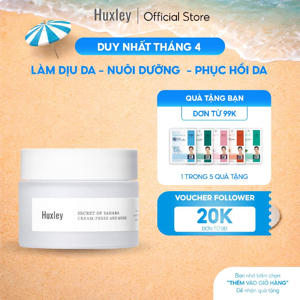 Kem Dưỡng Ẩm Huxley Secret Of Sahara Cream Fresh And More 50g - Da Săn Chắc, Chống Oxy Hóa