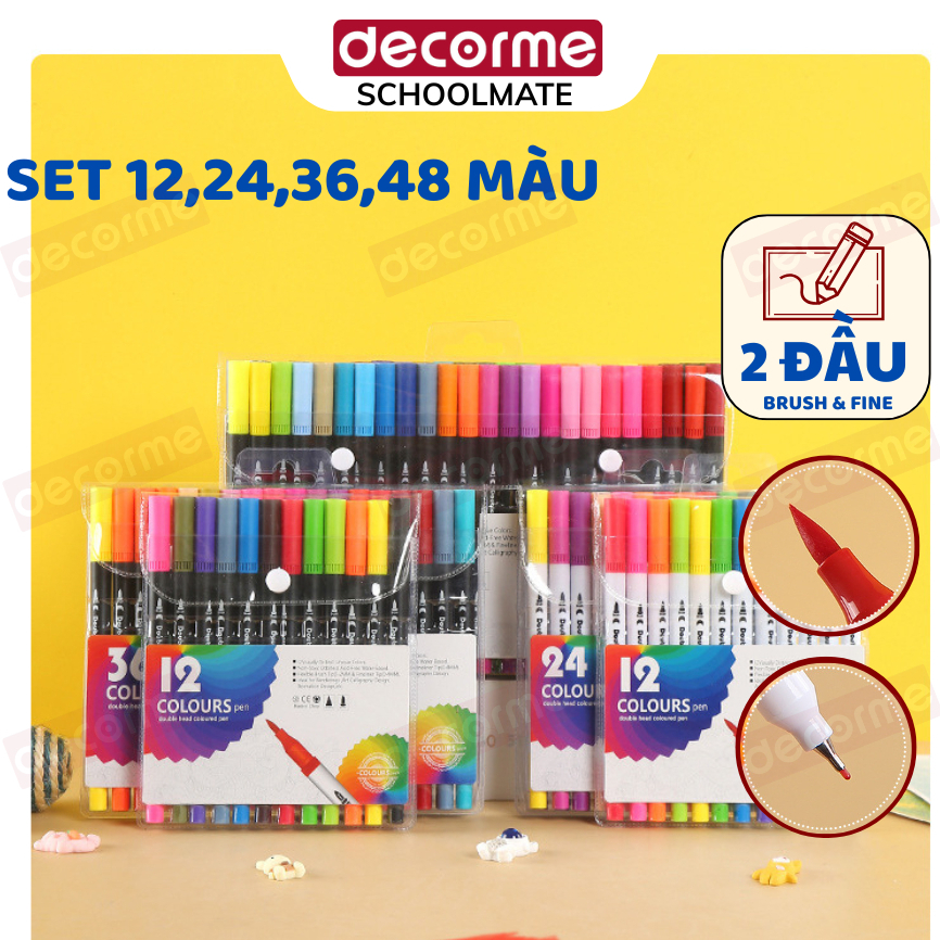 [THANH LÝ] Bút fineliner viết calligraphy DecorMe bút dual tip brush pen 2 đầu đa năng trang trí sổ