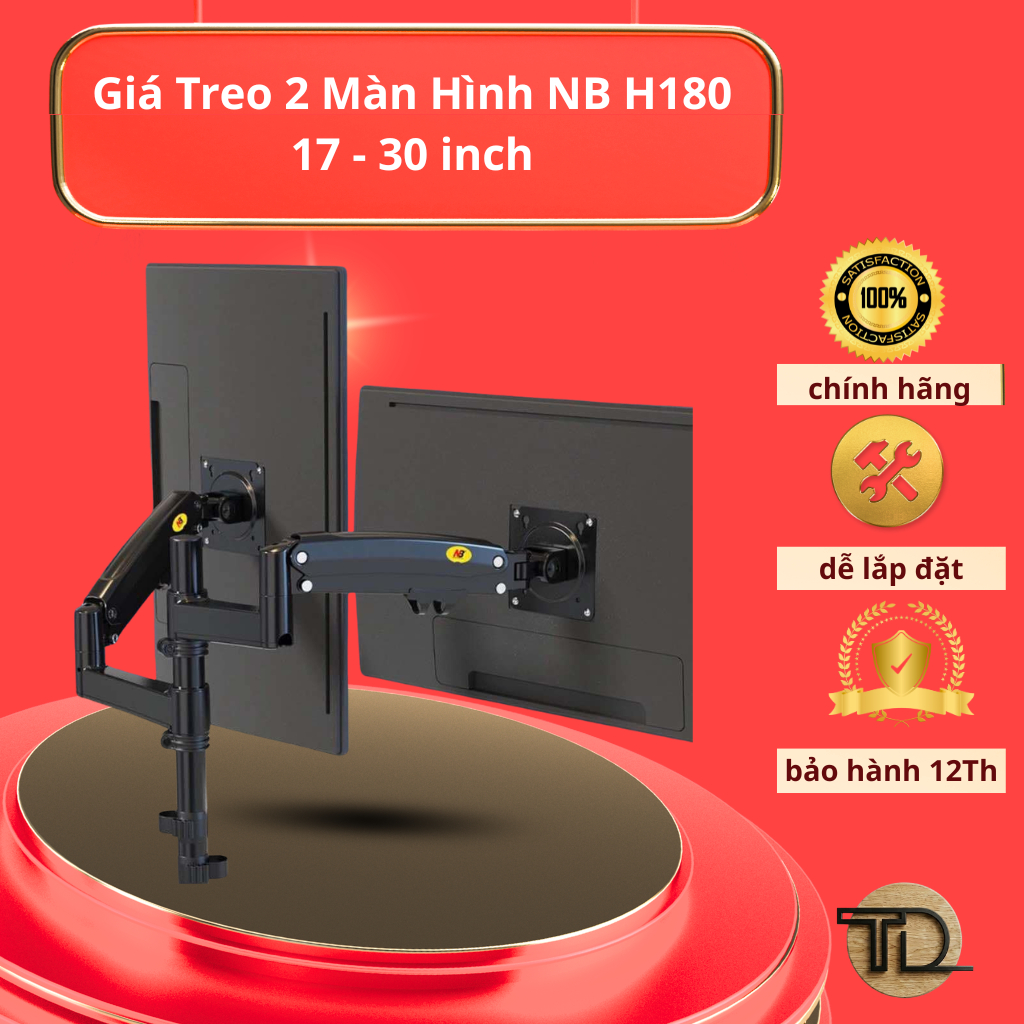 NB H180 Gía Treo 2 Màn Hình Máy Tính 17 - 30 Inch - Tay Treo Màn Hình Kép Xếp Màn Trên Dưới