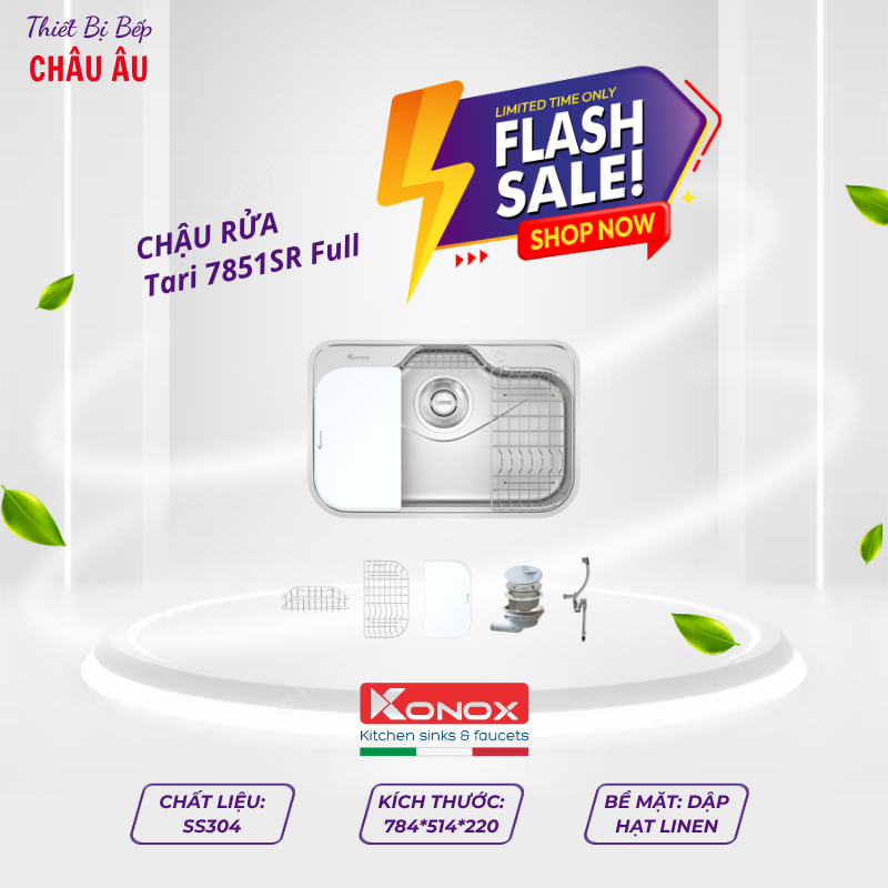CHẬU RỬA BÁT KONOX TARI 7851SR (BASIC / FULL) Phong cách Nhật – Chống xước vượt trội – Workstation t