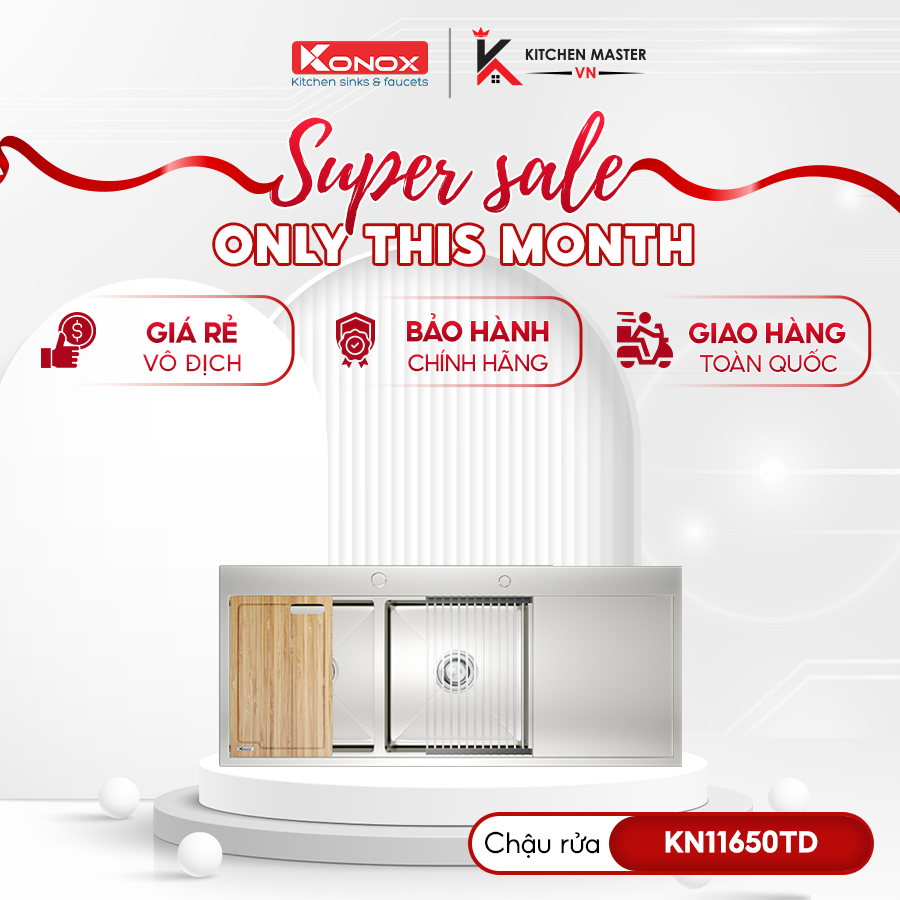 Chậu Rửa Bát Konox KN11650TD – Topmount Sink, Phù Hợp Chung Cư Mini