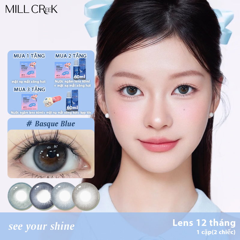 [1 CẶP] Kính áp tròng Mill Creek lens 6 tháng Dòng màu xanh DIA 14.2-14.5mm
