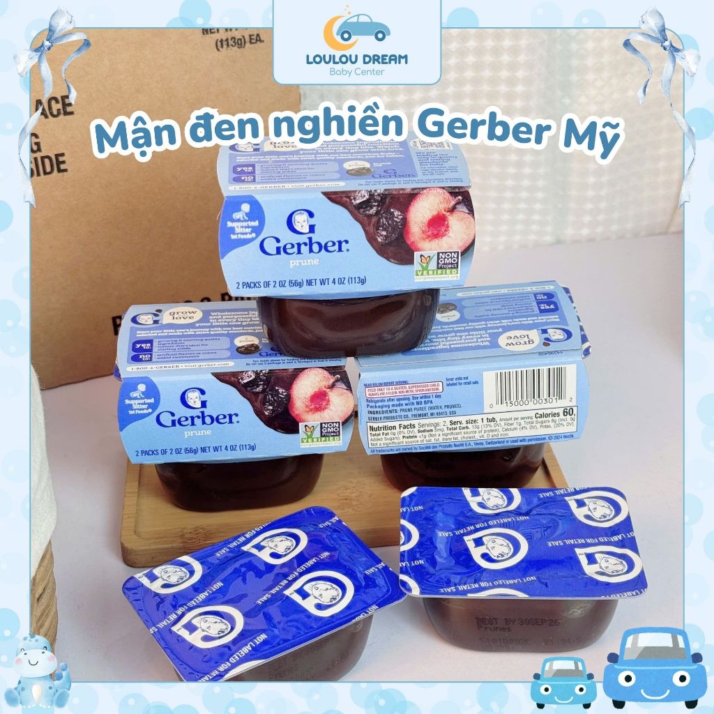 Mận đen nghiền GERBER chính hãng Mỹ lốc 2 hũ 113g cho bé từ 4 tháng